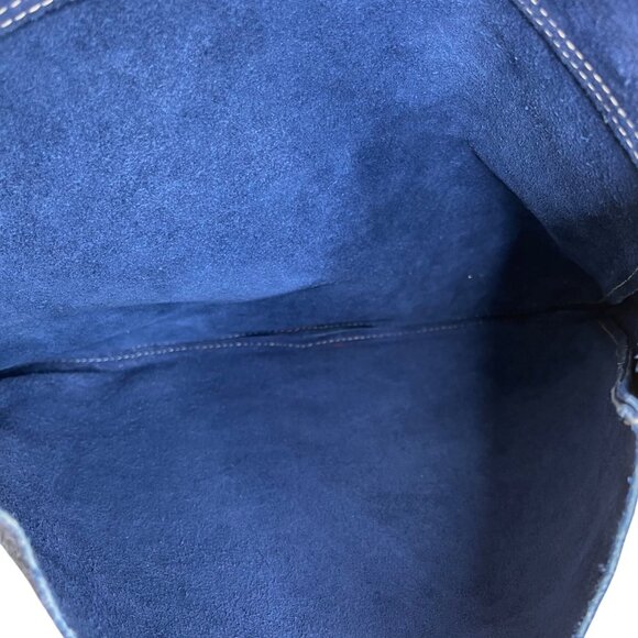 Handcrafted Navy Blue Suede With Chevron Pattern Front Panel Crossbody Bag - Picture 8 of 9